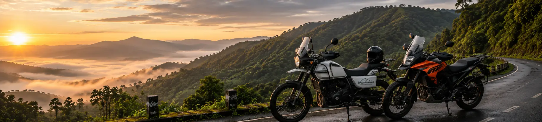 Rider on a motorcycle along a Malnad mountain road