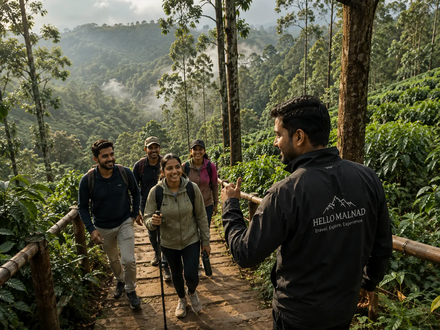 Group trekking through a Western Ghats forest trail